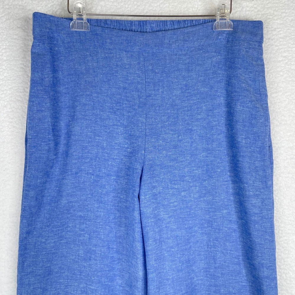 Chicos Blue Linen Blend Wide Leg Ankle‎ Pants Size 2.5 XL Elastic Waist Relaxed